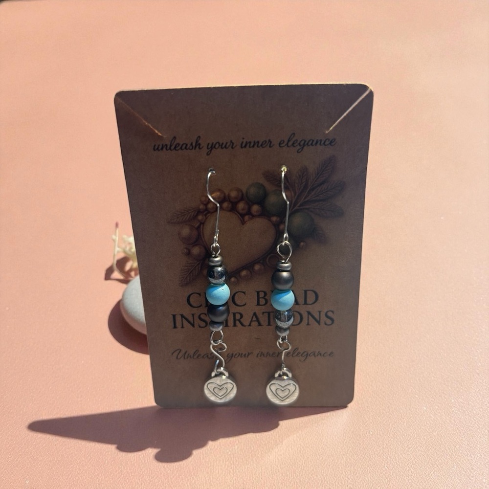 Silver and Blue Heart Earrings